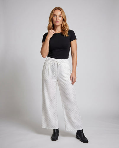 Damen Elegante weite Hose mit elastischem Bund und Punktmuster