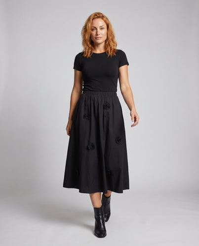 Damen Eleganter A-linien Rock mit floralem 3D-Akzent