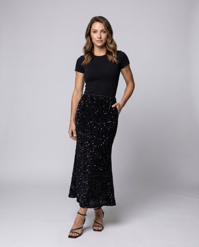 Damen Eleganter, glitzernder Maxirock mit fließendem Saum