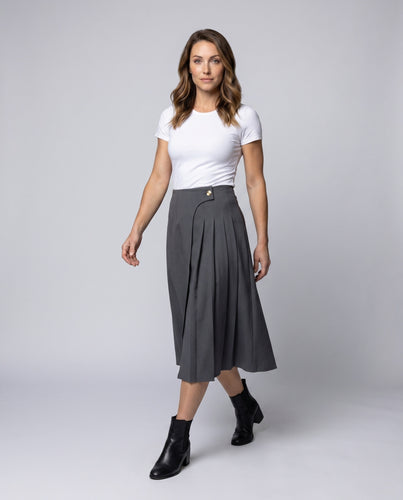 Damen Eleganter langer Faltenrock mit schickem Schnitt und Knopfdetails