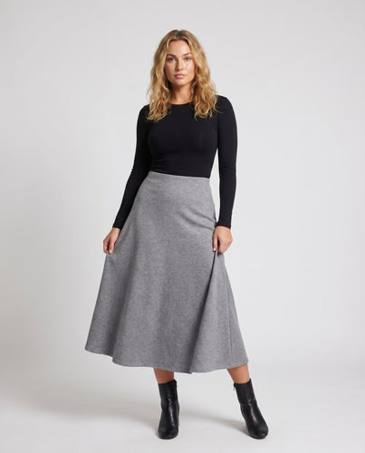 Damen eleganter Midi-Rock aus hochwertigem Jersey-Stoff mit schwingendem Schnitt