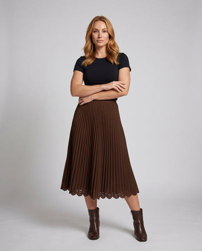 Damen Eleganter plissierter Midi-Rock mit romantischem Lochmuster