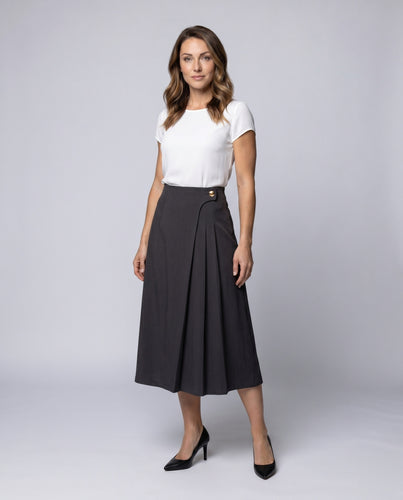 Damen Eleganter und klassischer Faltenrock mit Knopfdetails