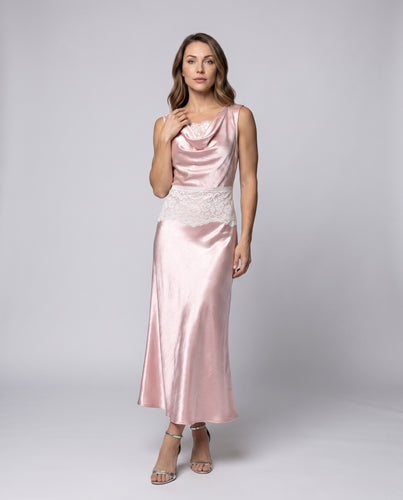 Damen elegantes Oberteil mit Spitzenapplikation und fließendem Rock