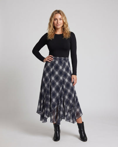 Damen Fließender Maxi-Rock mit elegantem Karomuster