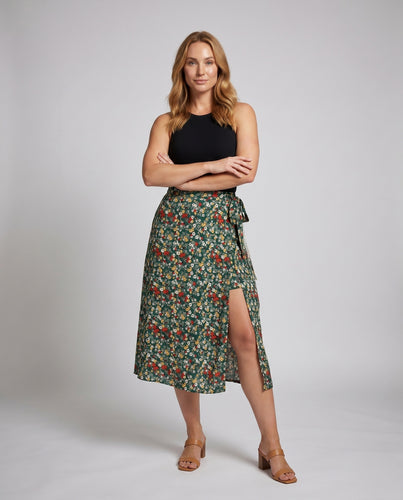 Damen Floral maxirock mit taillierbarem Bindegürtel