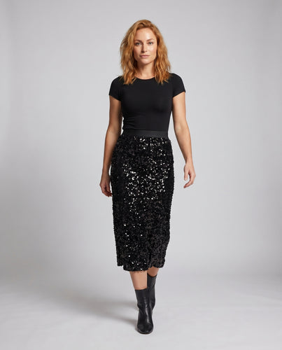 Damen Glitzernder Maxirock mit elastischem Bund und funkelndem Paillettenbesatz