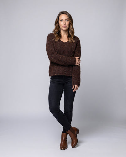Damen Kuscheliger V-Ausschnitt Pullover mit Pünktchenmuster