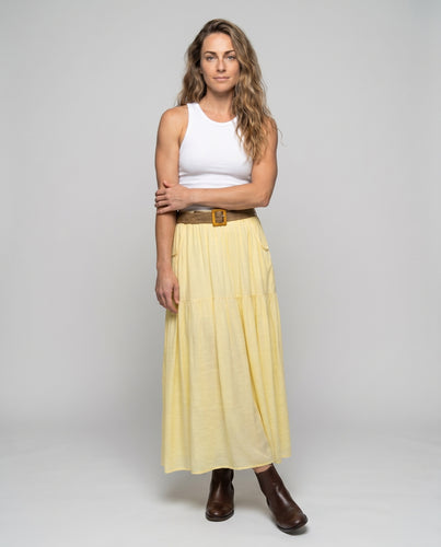 Damen Langer Baumwollrock mit geflochtenem Taillengürtel