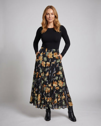 Damen Langer, fließender Rock mit floralem Design