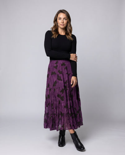 Damen Langer, gestufter Rock mit floralem Muster