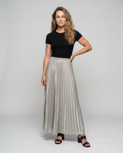 Damen Langer glänzender Plisseerock mit Taillenbund