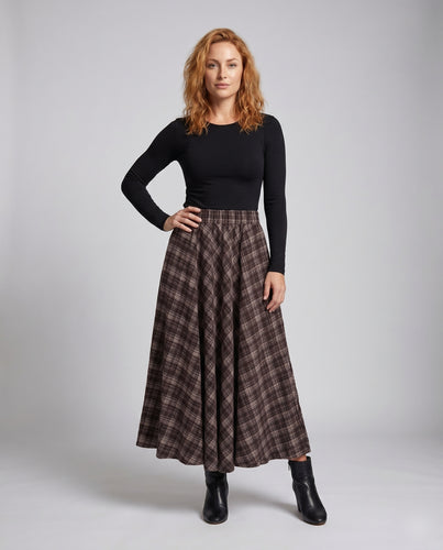 Damen Langer Plissee-Rock mit kariertem Muster
