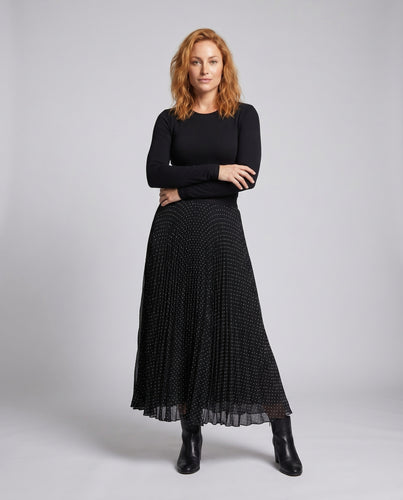 Damen Langer Plisseerock mit funkelnden Details und elastischem Bund
