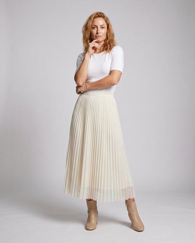 Damen langer, plissierter Chiffonrock mit elastischem Bund