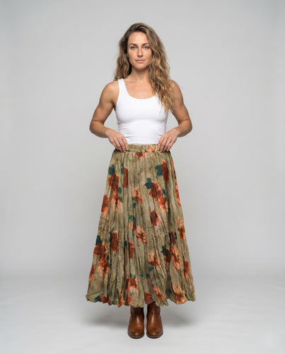 Damen Langer Rock mit floralem Print und elastischem Bund