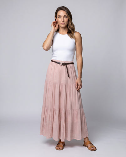 Damen Maxirock mit gestuftem Design und trendigem Taillengürtel