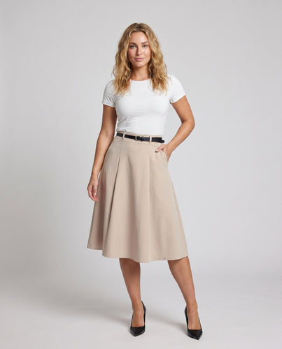 Damen Midirock mit schwingendem Schnitt und Taillengürtel