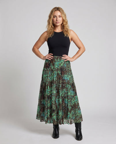 Damen Midirock mit voluminösem Falten-Design und floralem Muster