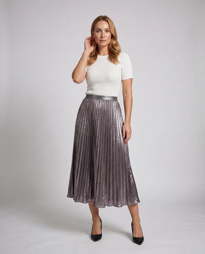 Damen Plissierter Maxi-Rock mit elastischem Taillenbund