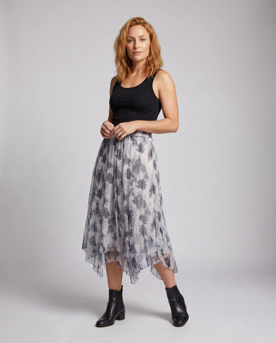 Damen plissierter Maxirock mit floralem Muster