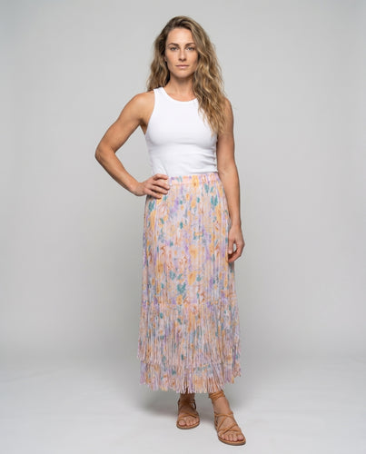 Damen Plissierter Rock mit floralen Mustern und voluminösen Rüschen