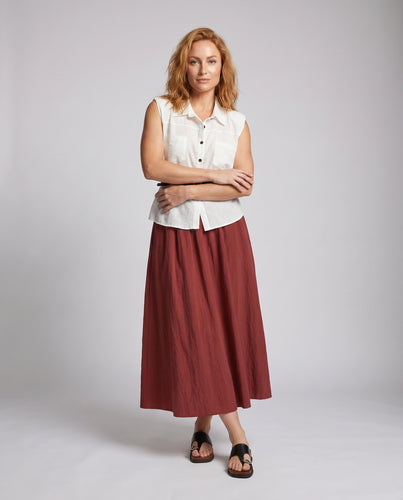 Damen Set aus ärmelloser Bluse und weit geschnittenem Rock