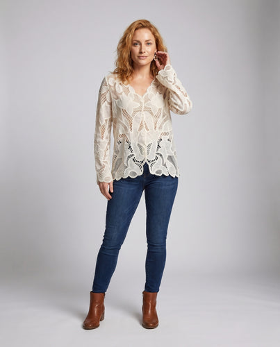 Damen Spitzenbluse mit floralen Muster und lässigem Schnitt