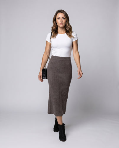 Damen Strickmidirock mit eleganter Rippstruktur