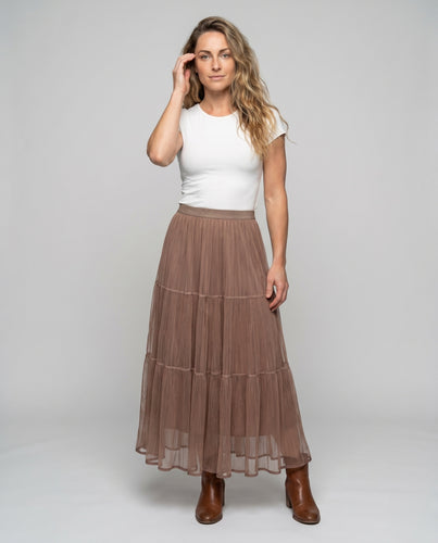 Damen Tüllrock mit mehrlagigem Design und elastischem Taillenbund