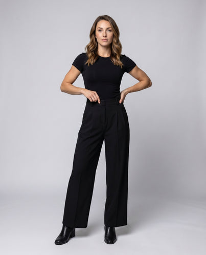 Damen Weit geschnittene High-Waist-Hose mit Gürtel und Falten