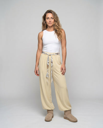 Damen Weit geschnittene Palazzo-Hose mit elastischem Bund und dekorativem Taillengürtel