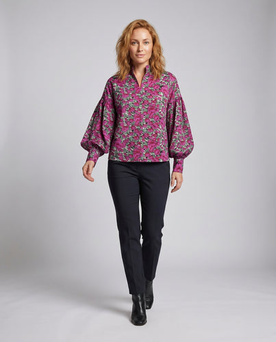 Damen Bluse mit Oversize-Ärmeln und floralem Muster