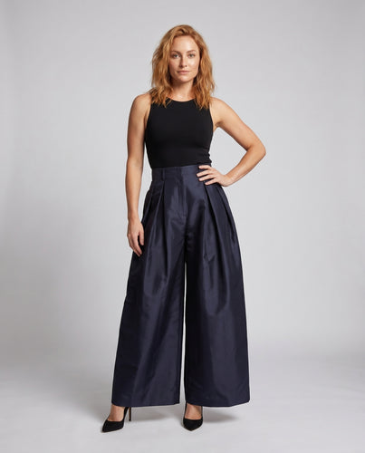 Damen Weit geschnittene Hochbundhose mit Falten