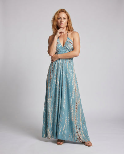 Damen Boho-Stil Maxikleid mit tiefem V-Ausschnitt und verspieltem Rückenausschnitt