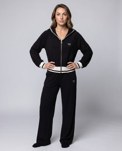 Damen cropped Kapuzensweatjacke mit kontrastierenden Details und sportlichem Schnitt