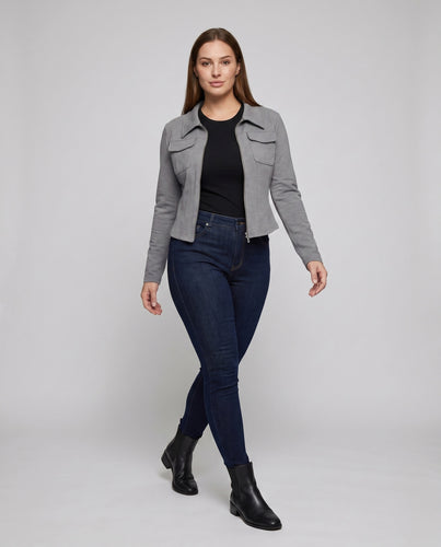 Damen elegante Kurzjacke mit praktischen Taschen und modischem Reißverschluss