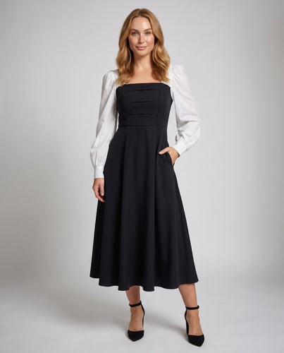 Damen Elegantes Maxikleid mit transparenten Puffärmeln und modischem Schnitt