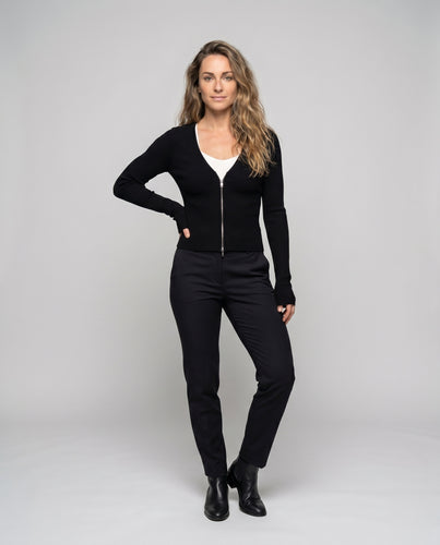 Damen figurbetonte Strickjacke mit Reißverschluss und eleganten Ärmeln