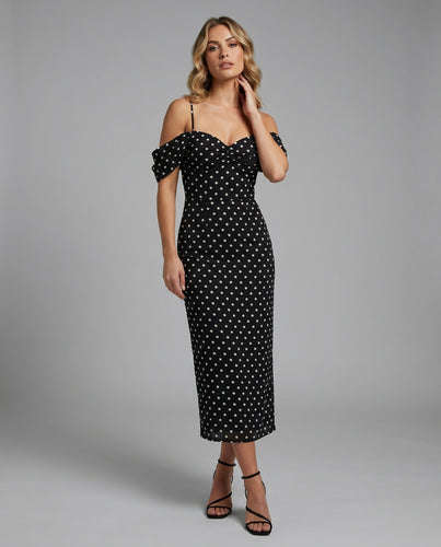 Damen Figurbetontes Kleid mit Puffärmeln und Polka-Dots