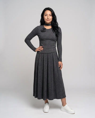 Damen Figurbetontes Oberteil mit Choker und Rippstruktur