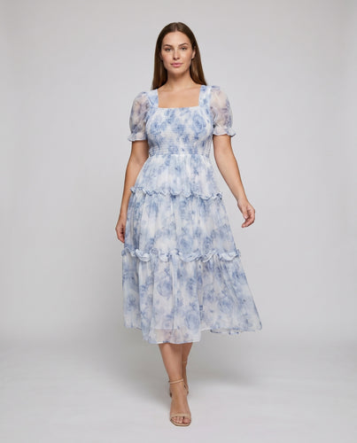 Damen Fließendes Maxi-Kleid mit Blumenrüschen