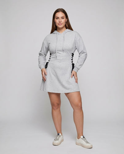 Damen Kapuzensweatkleid mit seitlicher Schnürung