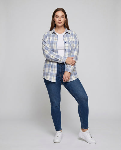 Damen Karierte Flanelljacke mit Taschen und lässigem Schnitt