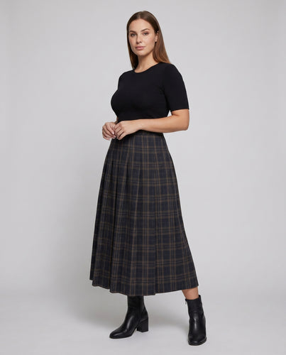 Damen Karierter Maxirock mit eleganten Falten und weitem Schnitt
