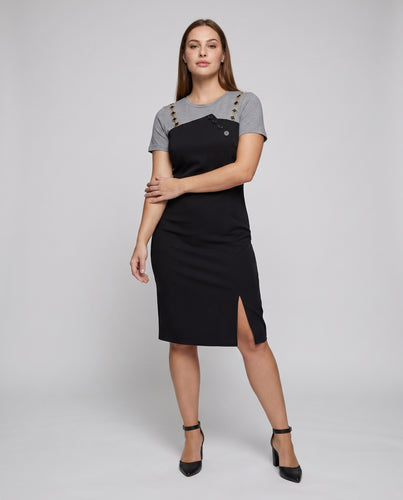 Damen Kombi-Kleid mit elegantem T-Shirt und praktischen Knopfdetails