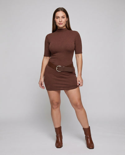 Damen Körperbetontes Kleid mit elegantem Stehkragen und Taillengürtel