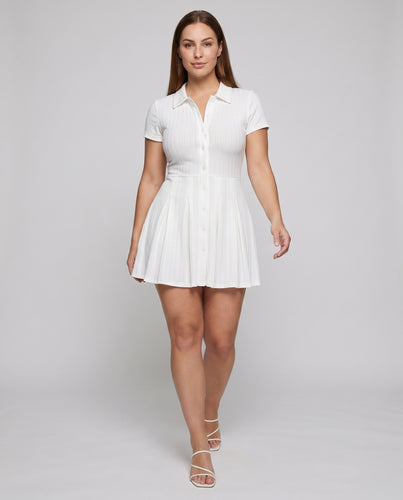 Damen Kurzarm-Kleid mit eleganten Falten und klassischem Kragen