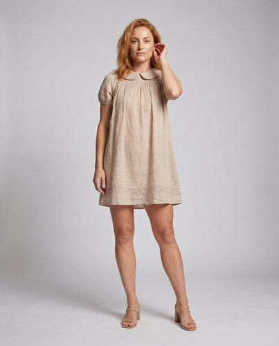 Damen Kurzarmkleid mit klassischem Kragen und Spitzenrändern