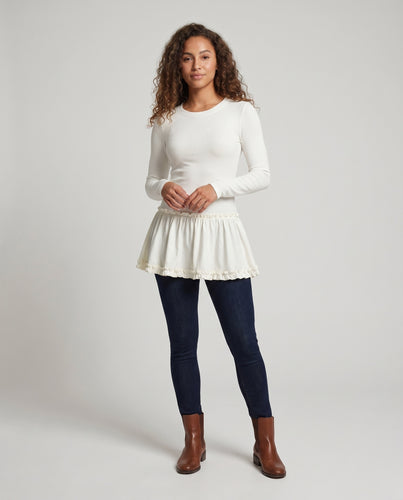 Damen Langarmkleid mit Rüschensaum und elegantem Shirttop